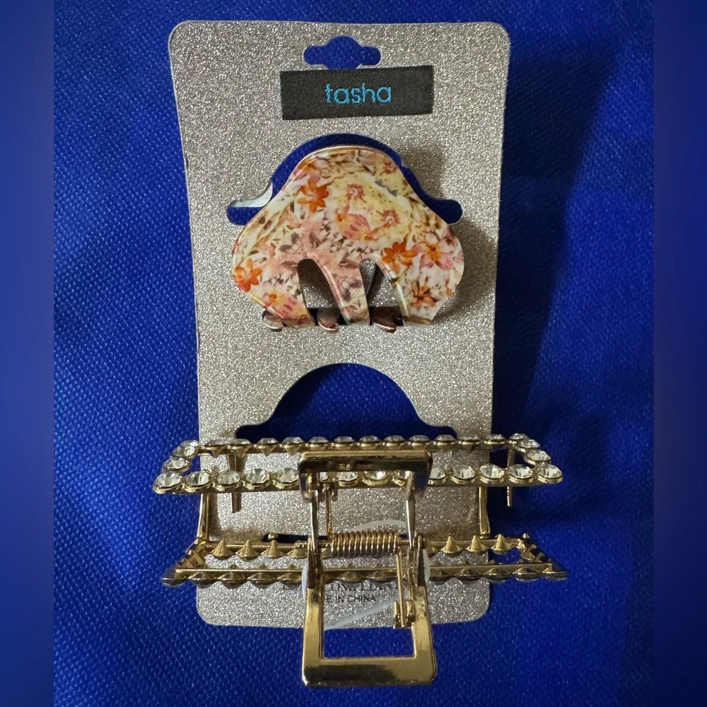 Tasha Multicolor Floral and Gold Hair Clips / Hair Claws Set - NWT